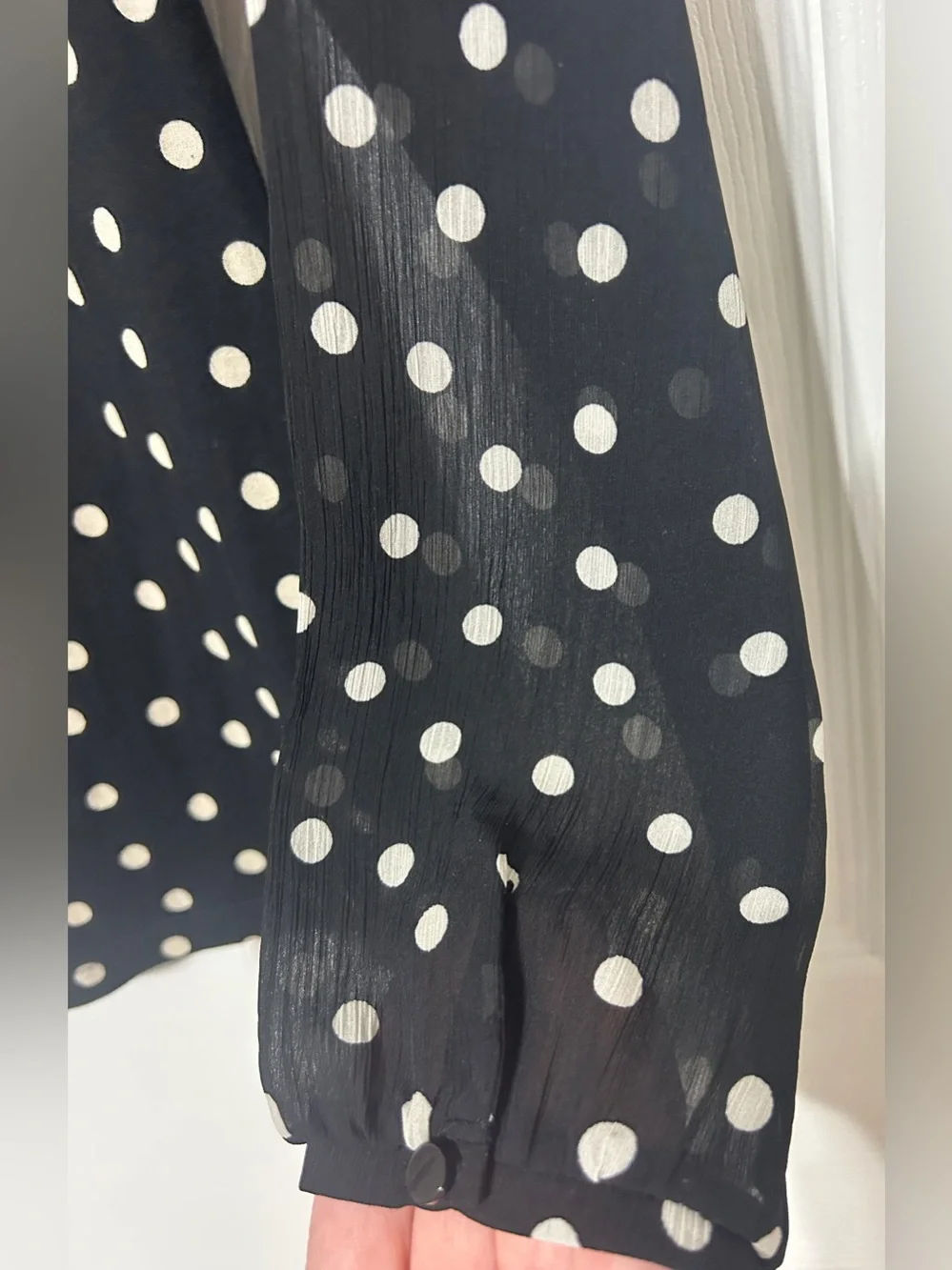 LOFT Women’s Black Beige Polka Dot Blouse Top Sheer Sleeves Size XS